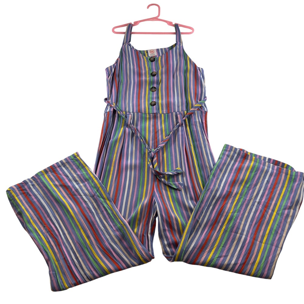 Wonder Nation Girls XL 14-16 Striped Wide Leg Jumpsuit Boho Multicolor Rayon